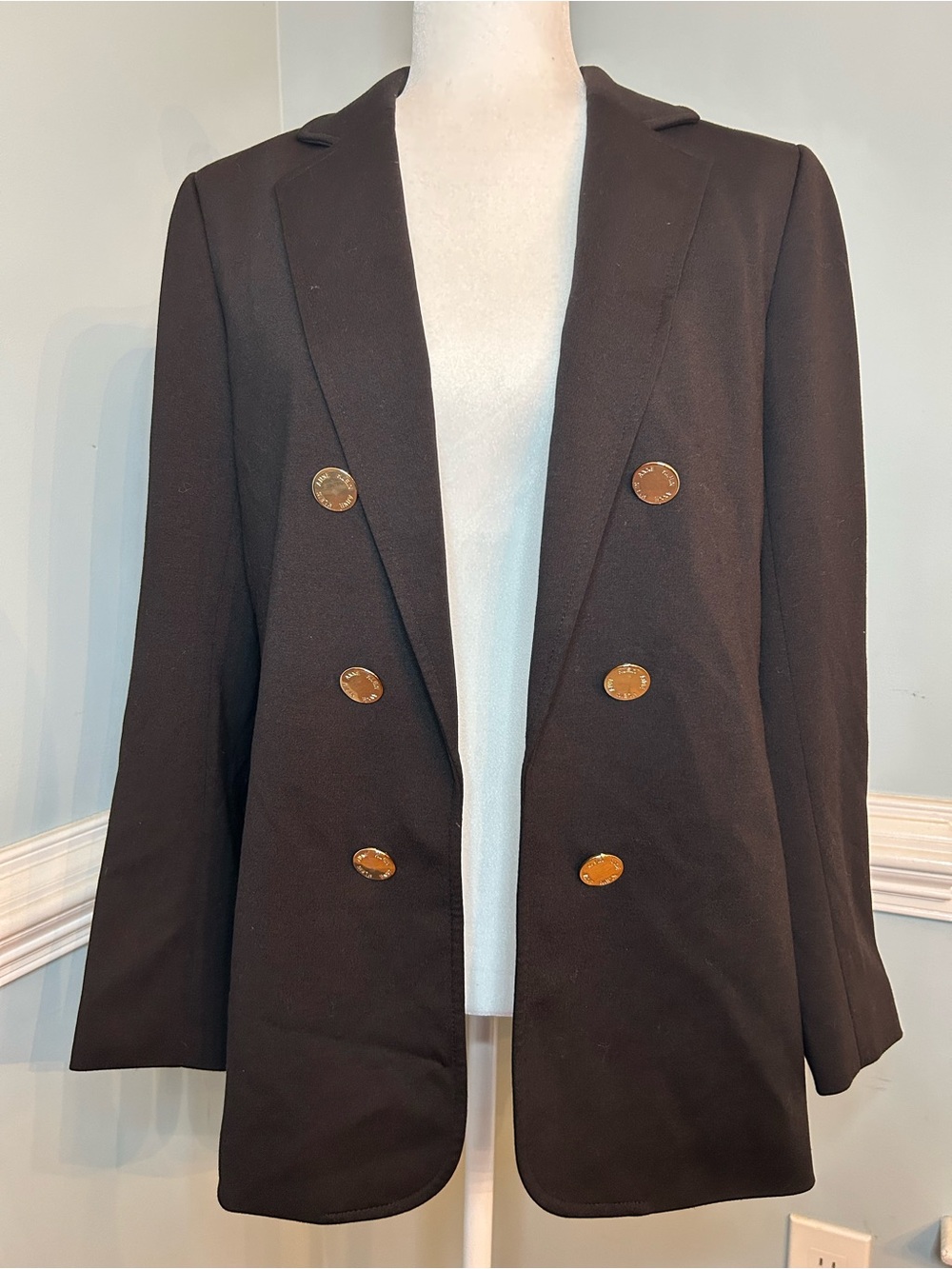 Anne Klein Black Double-Breasted Blazer with Gold Buttons medium